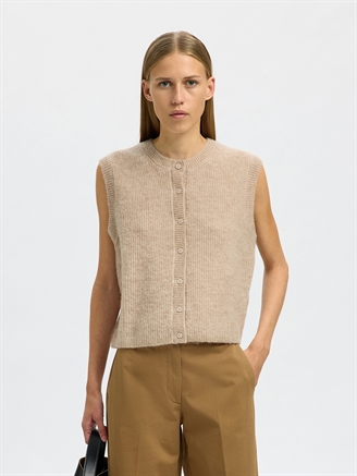 Selected Femme SlfLulu SL Button O-Neck Vest Birch